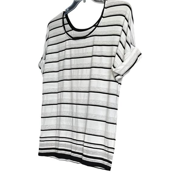 WHBM SHORT SLV, PULL-OVER, CREW NECK, TUNIC TOP, WOMENS, M, WHITE/BLACK STRIPES - Picture 5 of 11